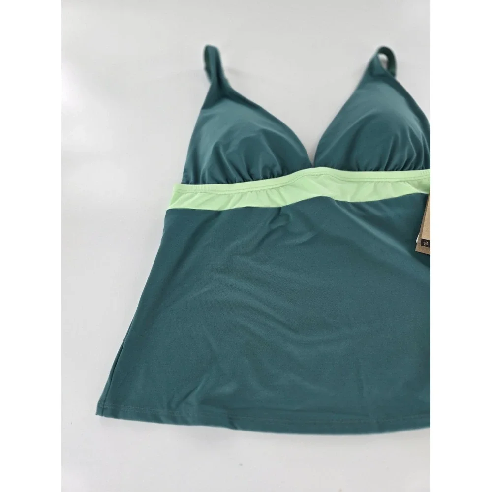 Nike Swim Tankini Top Adjustable Straps Green Colorblock Athletic Swimsuit SZ‎ S